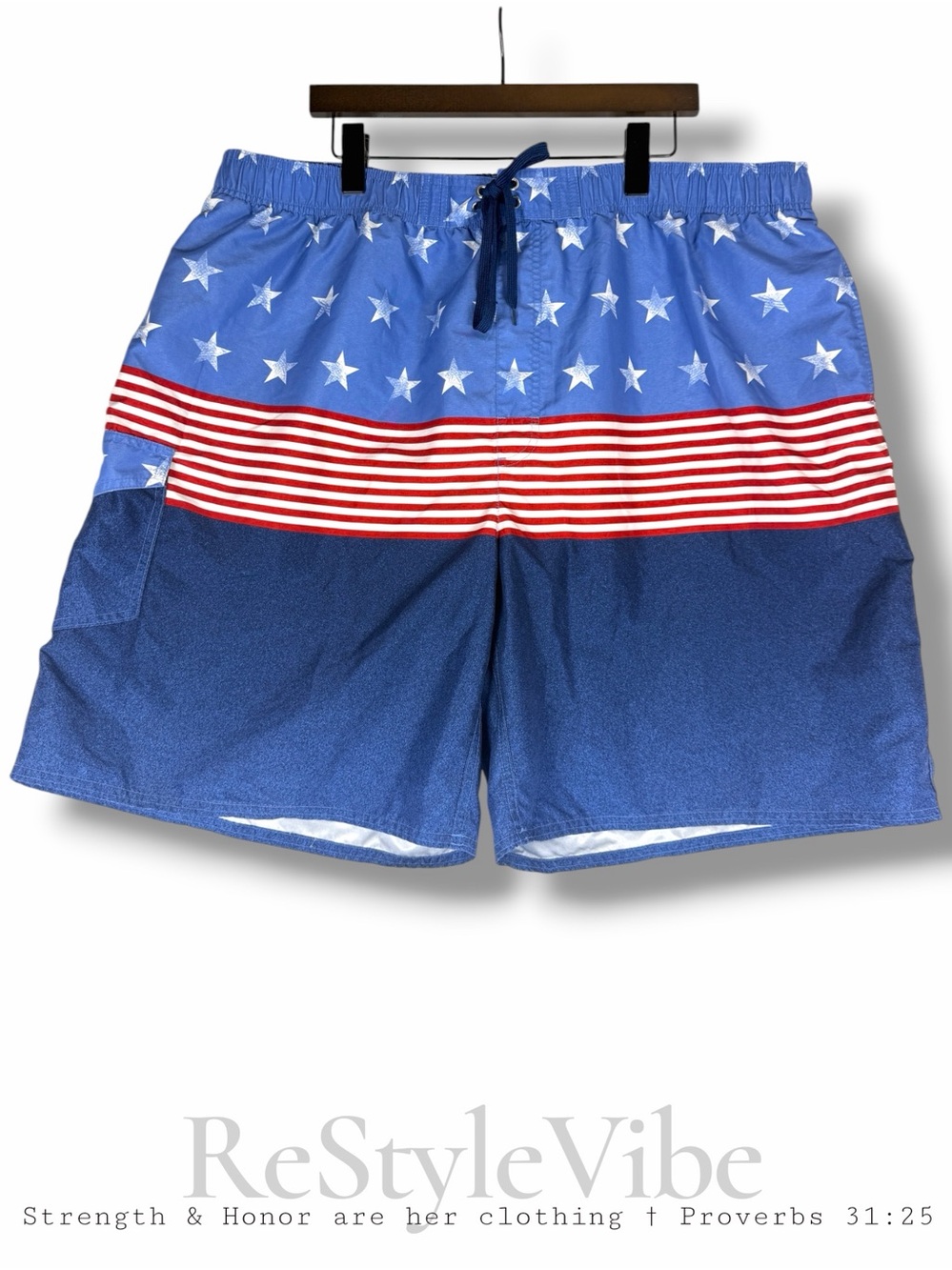 TRUE NATION Men’s Size XXL Swim Shorts Trunks Flag Americana USA Pattern Lined
